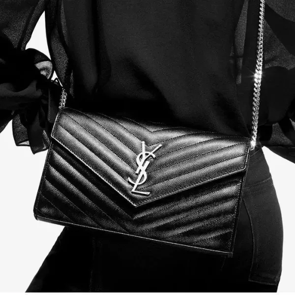 【2026】SAINT LAURENT YSL サンローランレディースミニレターロゴグレインテクスチャーエンボスレザーチェーンウォレット