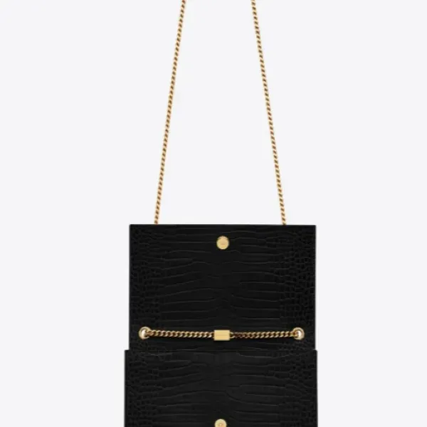 【2026】SAINT LAURENT YSL タッセル付きKATEミディアム、光沢のあるクロコダイルエンボスレザーバッグ
