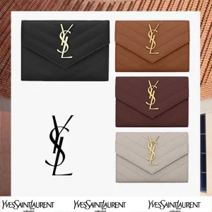 【2026】SAINT LAURENT YSL 小文字のロゴグレインエンボスレザー封筒ウォレット
