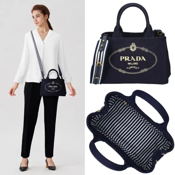 【2026】PRADA コットンキャンバス 2WAYトートバッグ 28*20*14cm