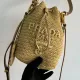 PRADA プラダ◆ラフィア×レザー ミニバケットバッグ ストラップ付 15*19*10CM  240920