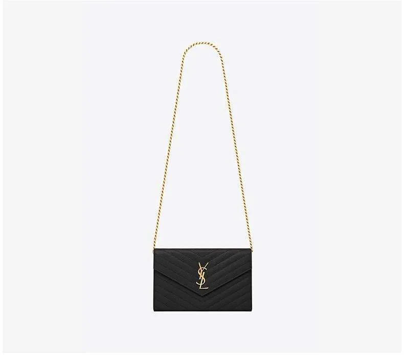 【2026】SAINT LAURENT YSL サンローランレディースミニレターロゴグレインテクスチャーエンボスレザーチェーンウォレット