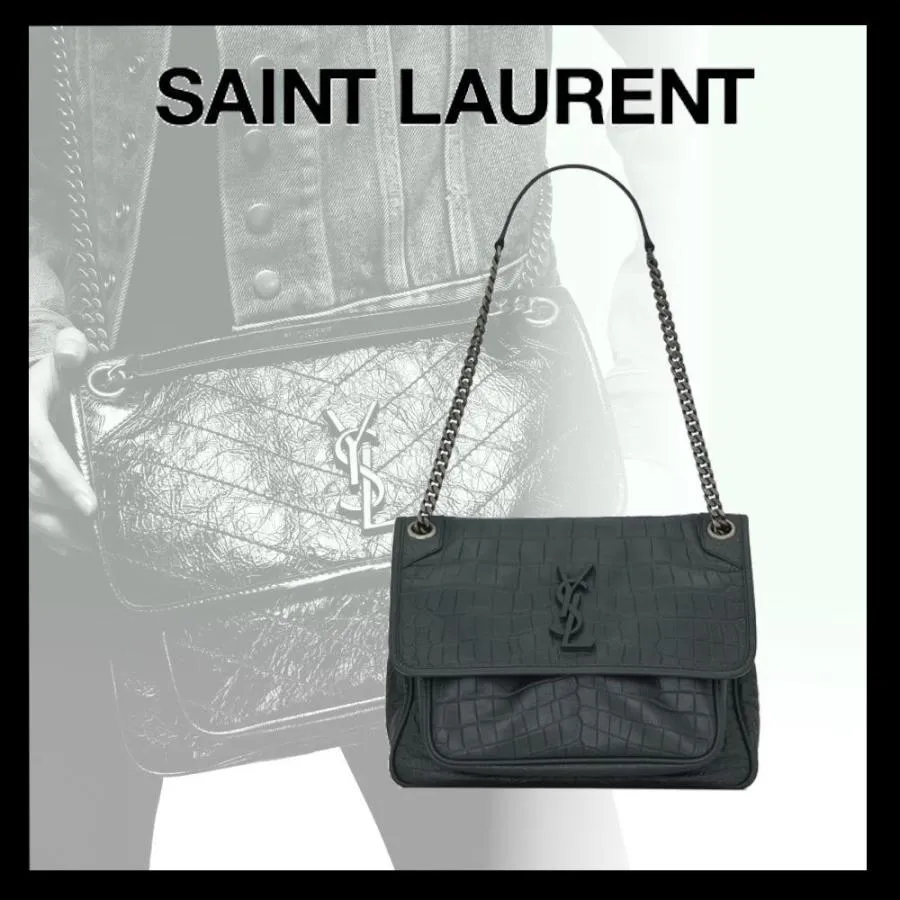 【2026】SAINT LAURENT YSL NIKIミディアムソフトクロコダイルエンボスレザーハンドバッグ