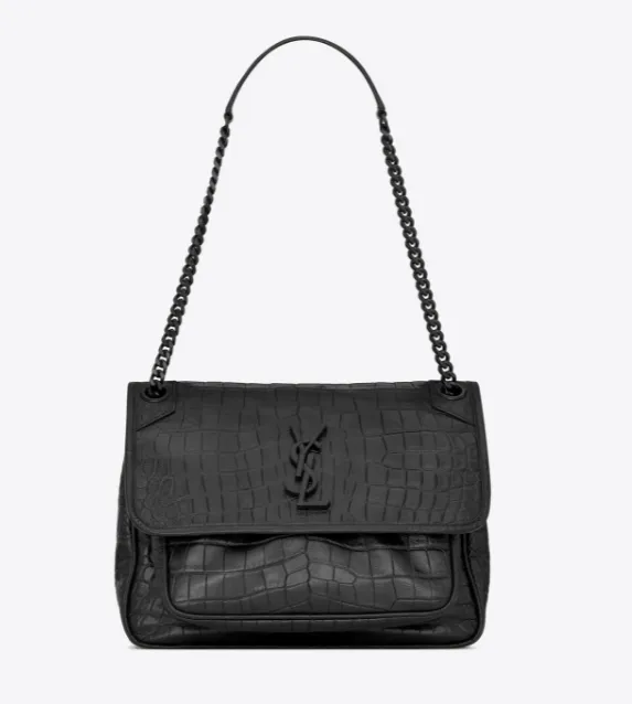 【2026】SAINT LAURENT YSL NIKIミディアムソフトクロコダイルエンボスレザーハンドバッグ
