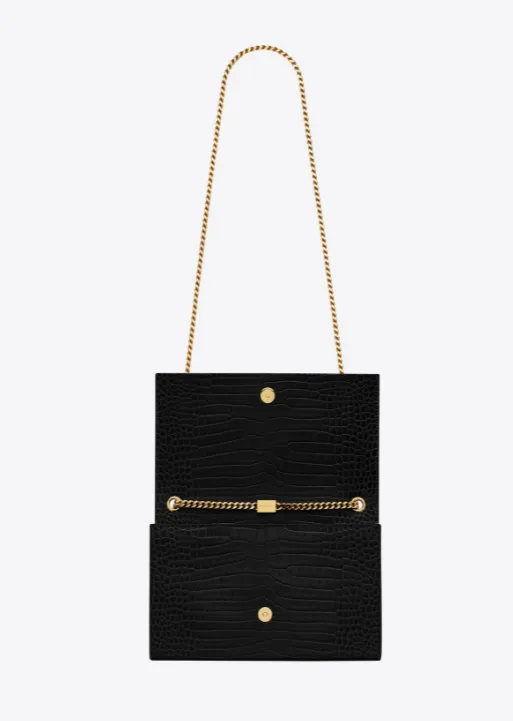 【2026】SAINT LAURENT YSL タッセル付きKATEミディアム、光沢のあるクロコダイルエンボスレザーバッグ