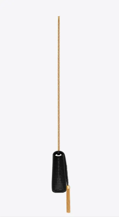 【2026】SAINT LAURENT YSL タッセル付きKATEミディアム、光沢のあるクロコダイルエンボスレザーバッグ