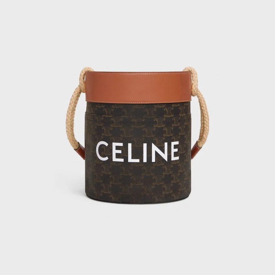 【CELINE】セリーヌロゴプリント デニム バケットバッグ ブラック 19×23×19cm