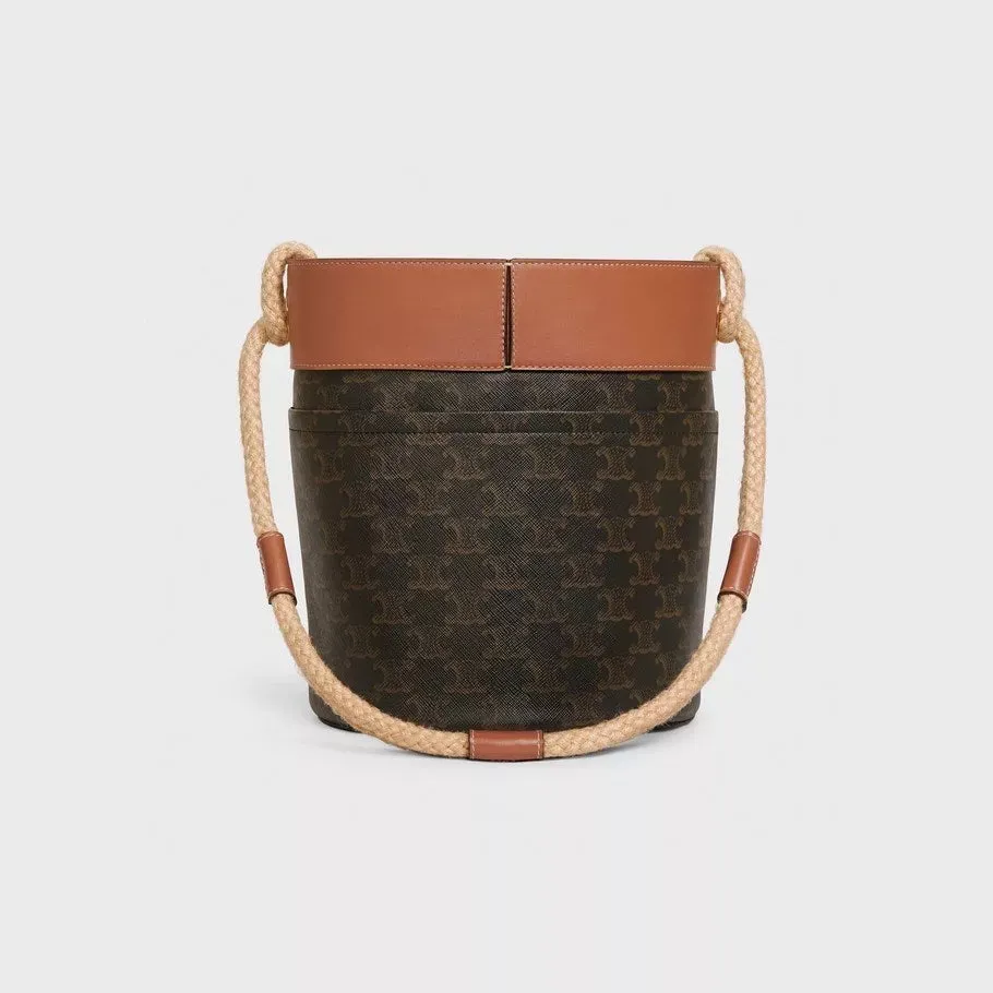 【CELINE】セリーヌロゴプリント デニム バケットバッグ ブラック 19×23×19cm