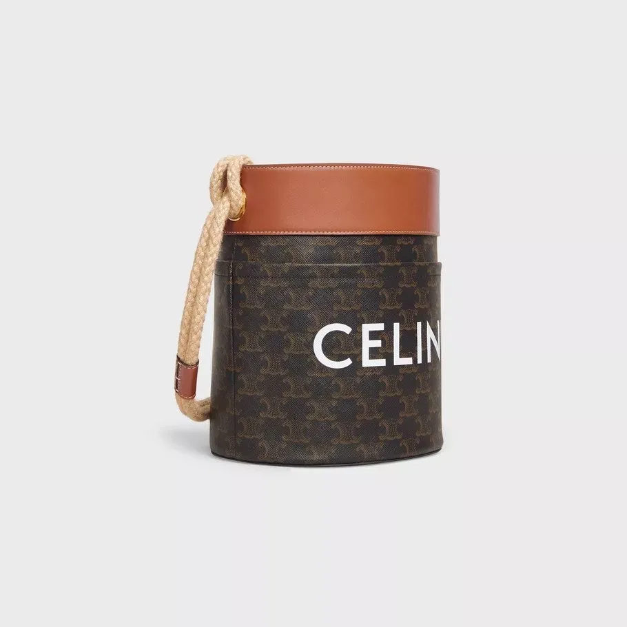 【CELINE】セリーヌロゴプリント デニム バケットバッグ ブラック 19×23×19cm